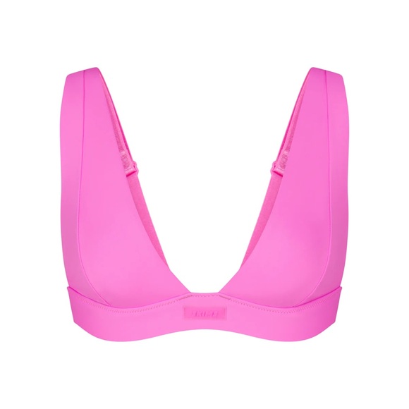 SKIMS SIGNATURE SWIM PLUNGE BIKINI TOP Size Xs In Taffy Barbie Pink Nwt - Picture 2 of 6